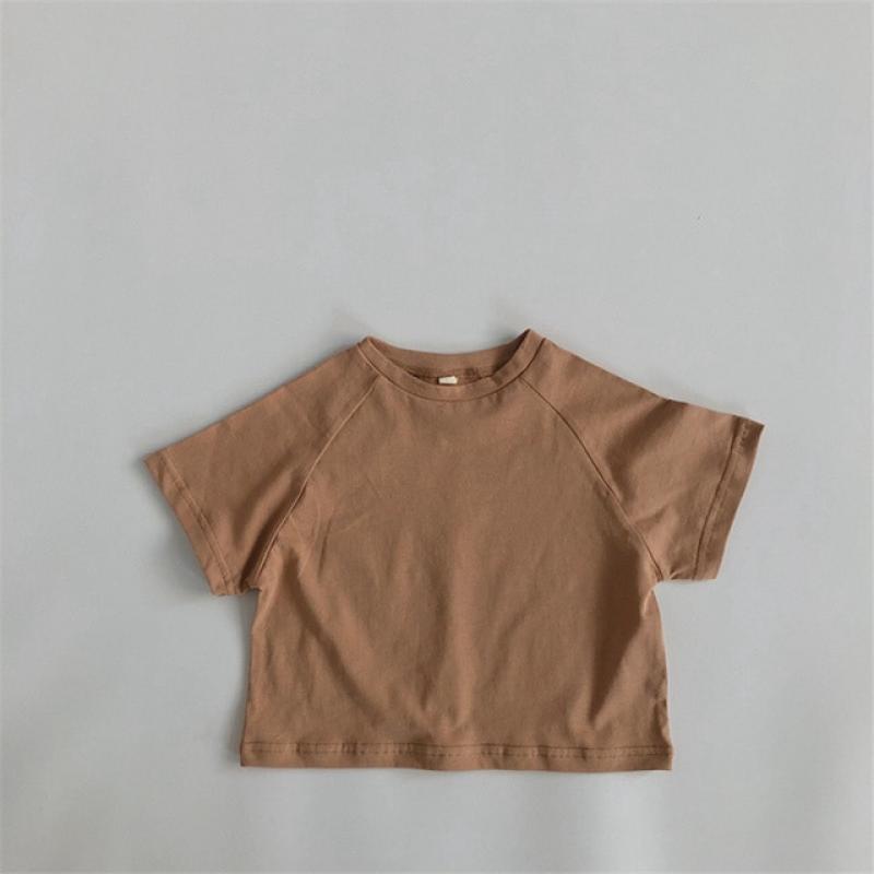 Summer Kids T-shirt Fashion Solid Girls Tees Short Sleeve Cotton Boys Tops Korean Casual Children Clothes For 1-8Y