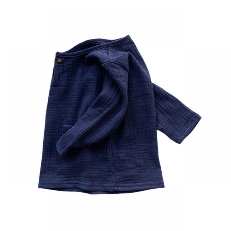 Jumping Meters 12M-6T Boys Girls T Shirts For Autumn Spring Cotton And Linen Fabric Navy Blue Children's Clothing Blouse Shirt