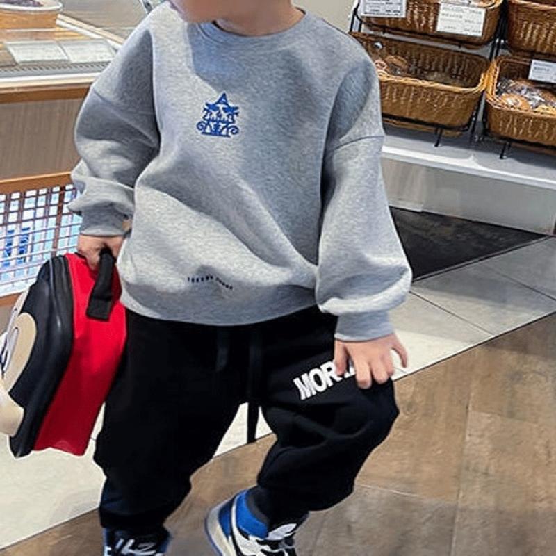2023 Boys Clothing Spring New Long Sleeve Fashion Casual Trend Solid Color Kids Cartoon Pattern Printed Round Neck Sweatshirts