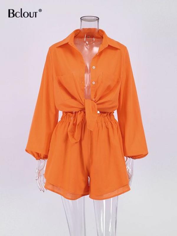 Bclout Summer Linen Ruffle Shorts Sets Women 2 Pieces 2023 Lantern Sleeve  White Tops Loose Elastic Waist Shorts Suits Vacation