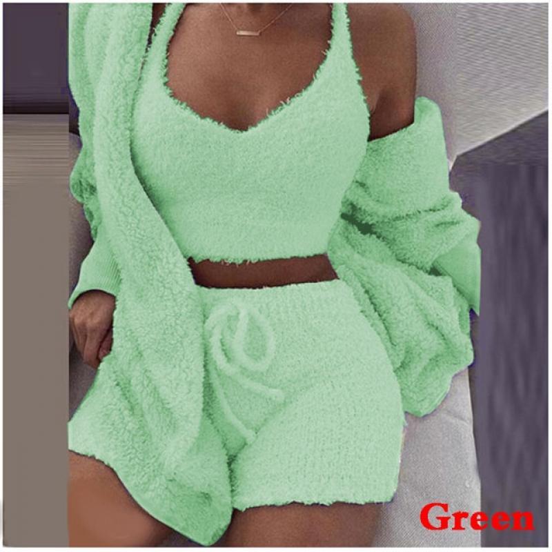 Spring-autumn-winter New Women's Double-sided Velvet Home Service Fashion Casual Three-piece Vest + Shorts Suit