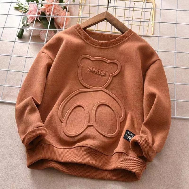 Spring Autumn Steel Print Bear Sweatshirt Boys Clothes Teenagers Long Sleeve Pullovers Cartoon Cute Bear Baby Kids Tops Cotton