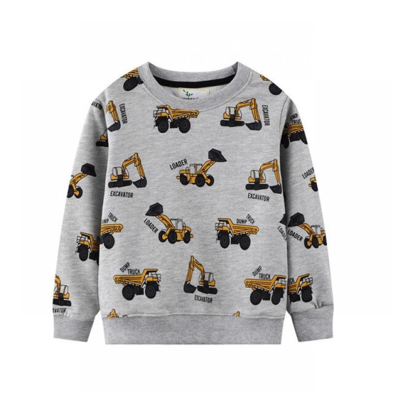 Jumping Meters Long Sleeve Boys Hooded Shirts For Winter Autumn Kids Cotton Clothes Fashion Cartoon Excavators Sport Sweatshirts