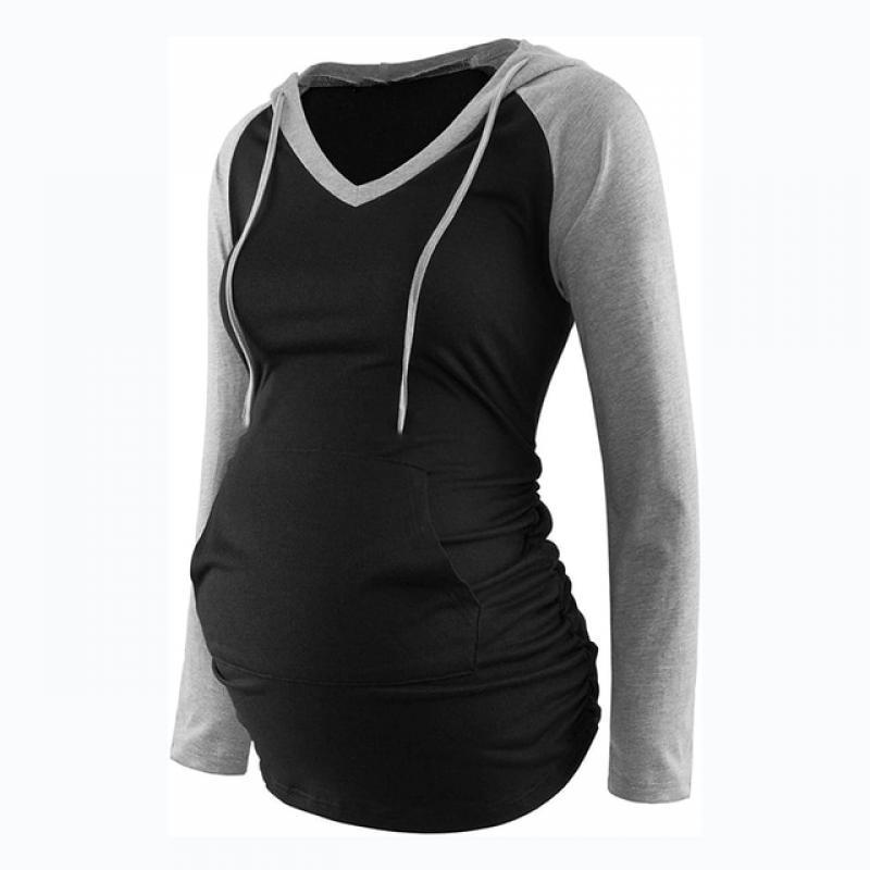 Women Maternity Hoodies Striped Print Long Sleeve V-neck Hoodie Sweatshirts Top Mom Pregnant Nursing Autumn And Winter Clothes