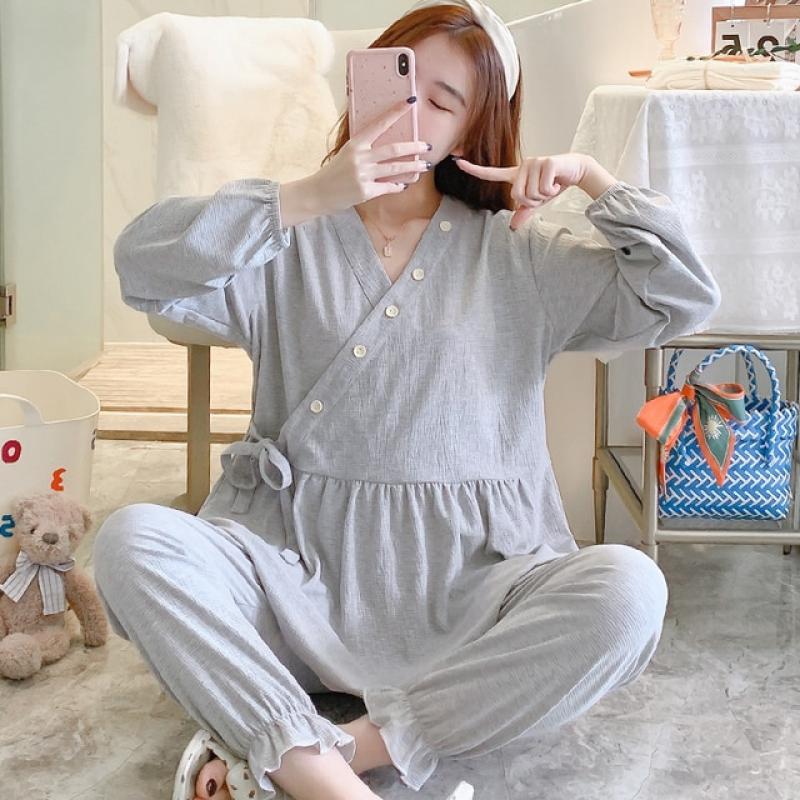 65% Cotton Maternity Nursing Sleepwear Sets Spring Autumn Pajamas Clothes for Pregnant Women Pregnancy Home Sleep for Hospital