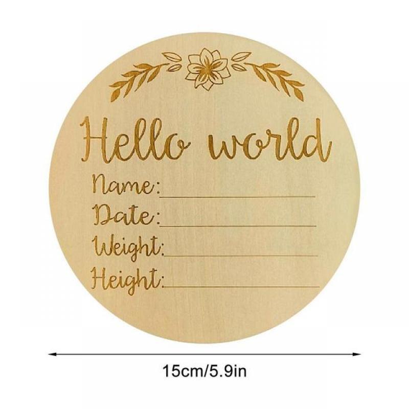 1pc Newborn Announcement Sign Hello World Newborn Welcome Sign New Baby Announcement Wooden Plaque Sign Newborn Welcome Card