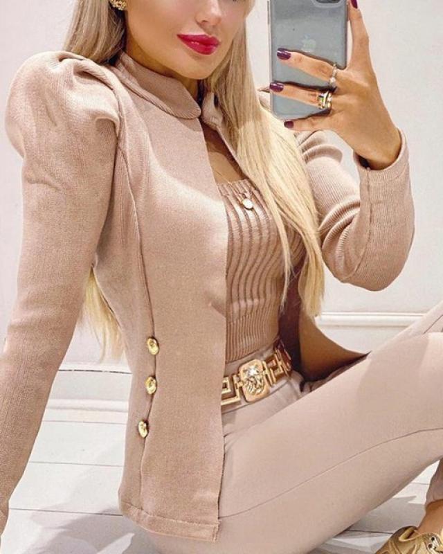 Botvotee Women's 2-piece Suit Jacket and Leggings Fashion 2023 New Casual Elegant Office Lady Professional Suit Apricot Solid