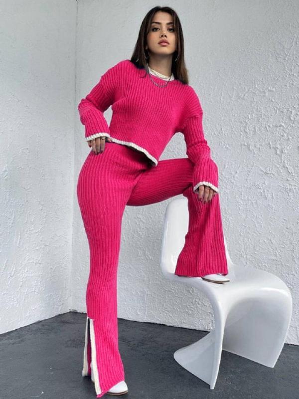 Zabrina Matching Sets Clothes Outfits For Women Casual Tops And Pants Slit Set Solid Fashion Knit Sweaters 2 Piece Sets Elegant