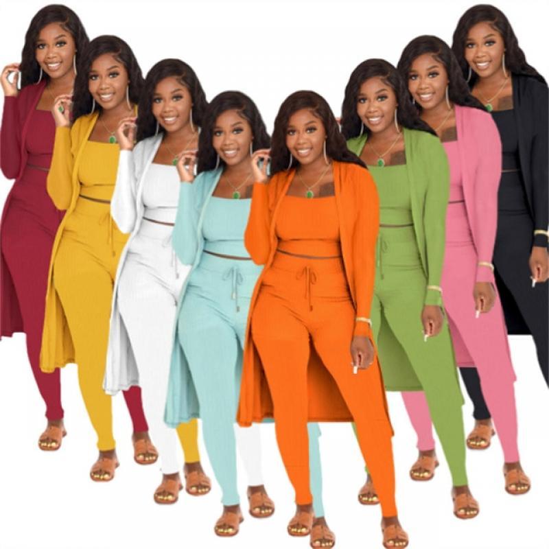 Ribbed Knitted 3 Piece Set Outfits Bulk Items Wholesale Lots Tracksuits Women Fall 2022 Long Sleeve Coat + Vest + Legging M10261