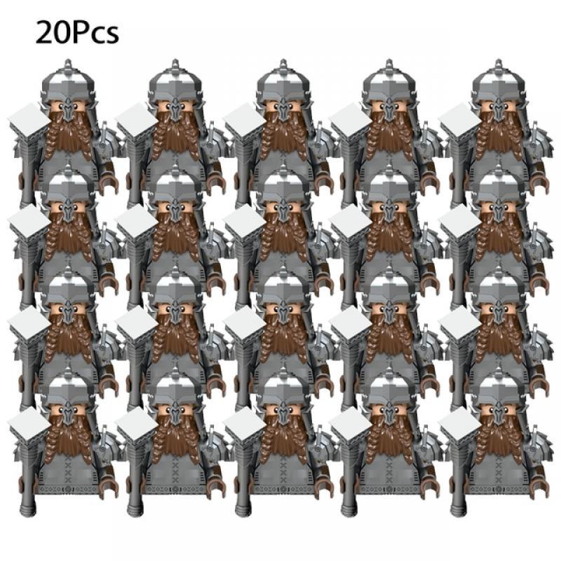 20pcs Medieval Military Lord Of Elven Guard Army Orcs Dwarves Warriors The Rings Children Mini Assembled Building Block Figures