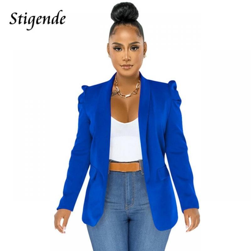 Stigende Women Elegant Ruched Sleeve Blazers and Jackets Solid Color Slim Club Party Suit Coat One Piece Patchwork Cloak Blazer