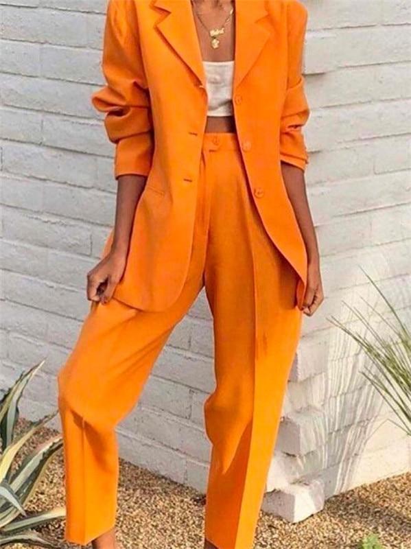 Orange Peak Lapel Lady Business Suits Blazer  Jacket+Pants Formal Ladies Pant Suits Office Uniform Style Female Trouser PantSuit