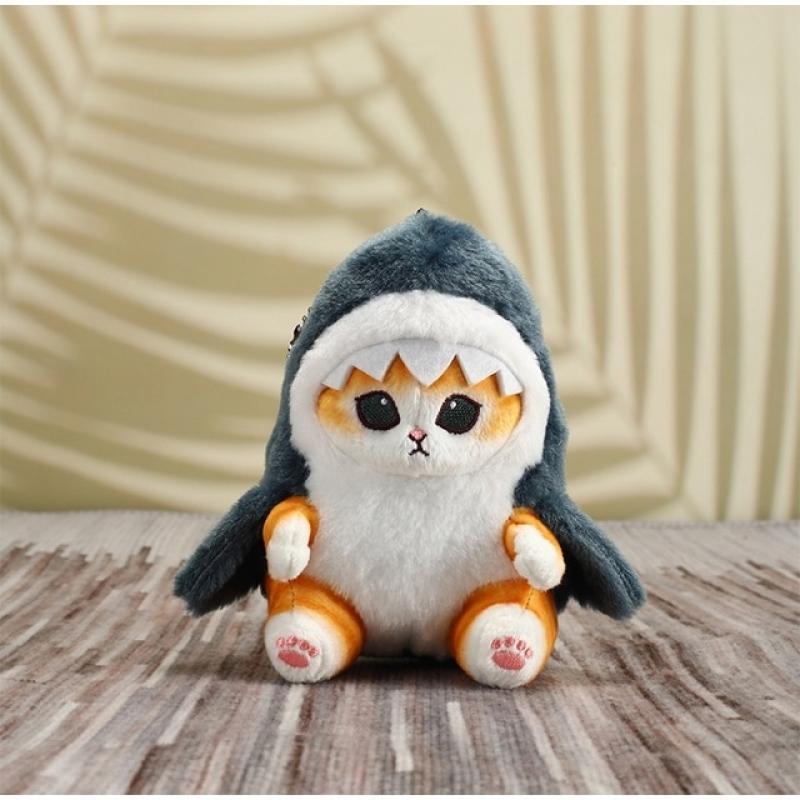 13cm Cute Shark Cat Fried Shrimp Cat Plush Doll Pendant Dolls Beautiful Room Car Bag Decoration Pendant Christmas Gifts Keychain