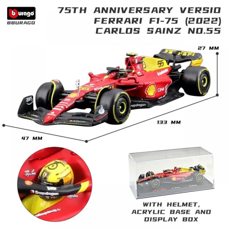 Bburago 1:43 F1 Ferrari F1-75 75th Anniversary #16 Leclerc #55 Sainz Monza Italian GP Alloy Vehicle Diecast Cars Model Toys Gift