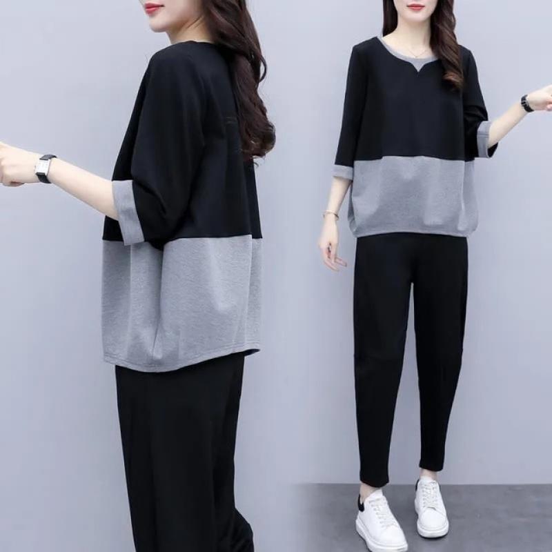 Summer Suit Female 2022 Fashion All-Match Loose Two-Piece Casual Pencil Pants Temperament Thin Women Suit Stitching W