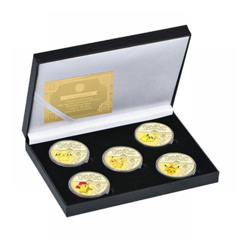 Exquisite Pokemon Coin Collection Kawaii Pikachu Mewtwo Eevee Patterns Gold Plated Color 29 Patterns Anime Pokemont Gifts