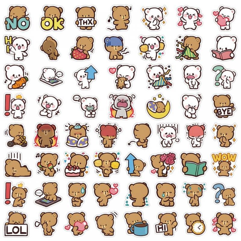 60pcs Little Grizzly Bear Sticker Children Cartoon Cute Graffiti DIY Hand Account Phone Laptop Guitar Waterproof Stickers Decal