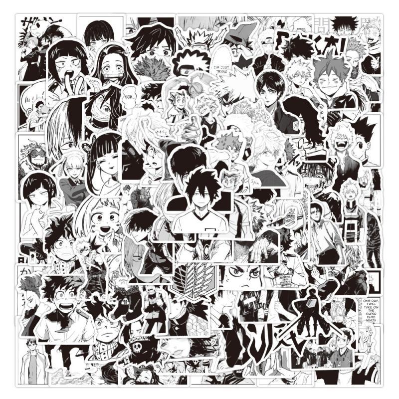 10/30/50PCS Mixed Anime Black and White Stickers Graffiti Toy Skateboard Mobile Phone Laptop Luggage Stickers Wholesale
