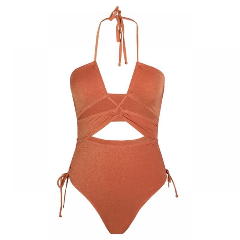 SEASELFIE Black Cut Out Halter One-piece Swimsuit For Women Sexy Drawstring Monokini Swimwear 2023 Beach Bathing Suit Beachwear