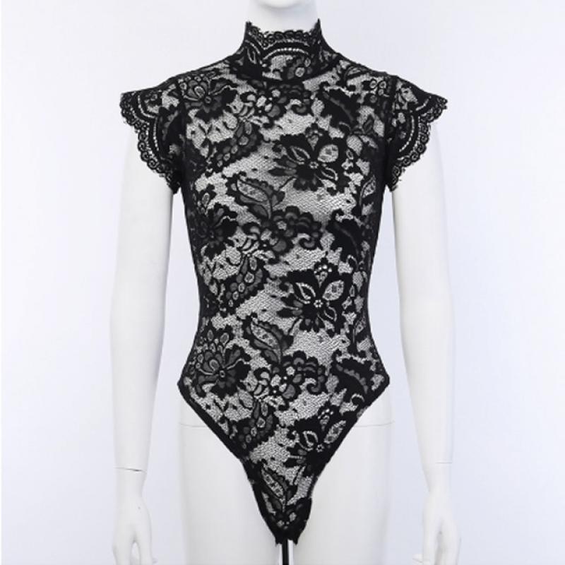 Women Sexy Full Lace See-through Lingerie Cheongsam Turtleneck Hollow out Nightwear Underwear Erotic Bodysuits Jumpsuit