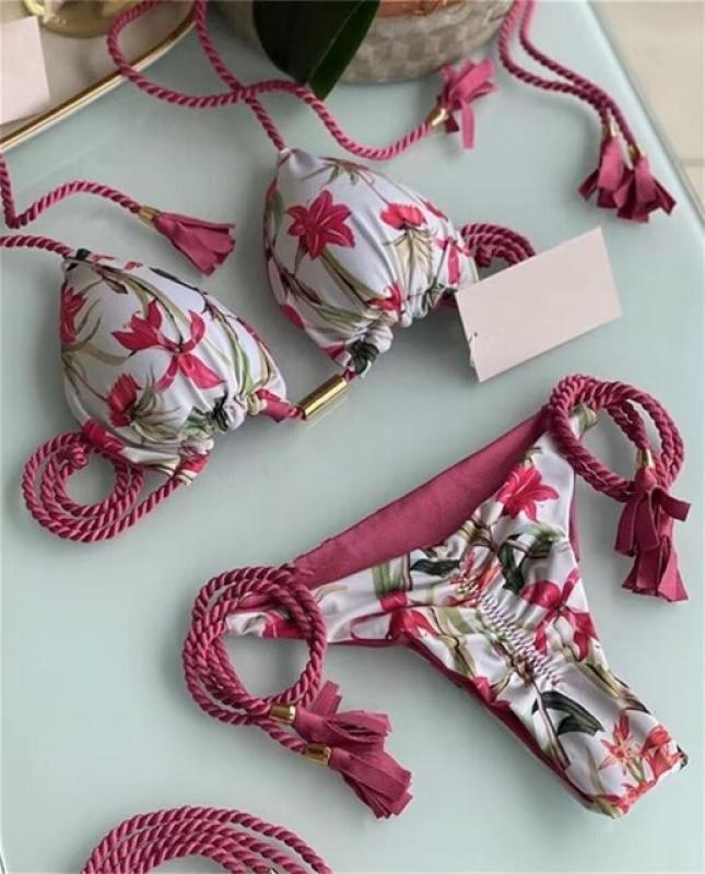 24 Colors) Braided Strap Print Women Bikini 2023 Hot Brazilian Swimsuit Lady Sexy Split Swimwear Beach Vacation Swimming Suits
