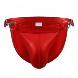 Men Briefs Swimwear Swimsuit Sexy Shiny PU Leather Pouch Lock Buckle Surfing Swimming Trunks Beach Bathing Bikini Underwear