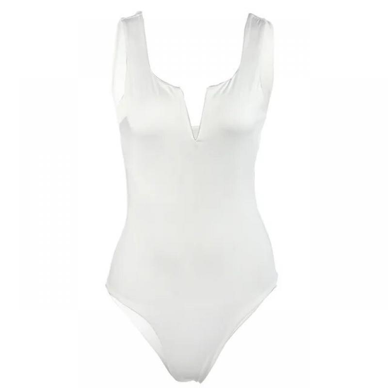 Deep V Neck Fitness Rompers Sleeveless Sexy Bodysuit Women Summer Romper White Backless Bodysuit Body Top sleeveless open back