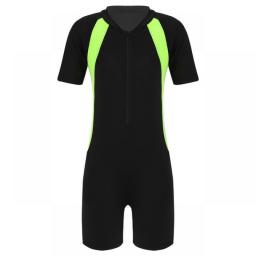 Children's Rash Guard Swimsuit Zippered Shorty Wetsuit One-piece Short Sleeves Swimwear Kids Girls Surfing Swimming Bathing Suit