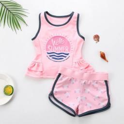 Girl Two Pieces Suit Children Letter Print  Swimsuit 3-12 Year Kid Cute Cartoon Swimwear 2023 Baby Beachwear Bathing Suit