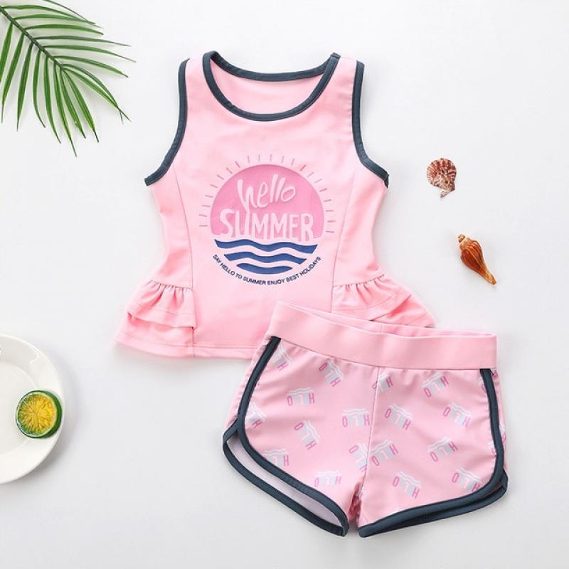 Girl Two Pieces Suit Children Letter Print  Swimsuit 3-12 Year Kid Cute Cartoon Swimwear 2023 Baby Beachwear Bathing Suit