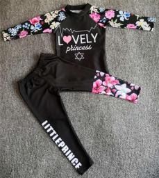 Girl Two Pieces Suit Beachwear 3-10 Year Children Long Sleeve Swimsuit 2023 Kid Cute Letter Print Swimwear Baby Bathing Suit