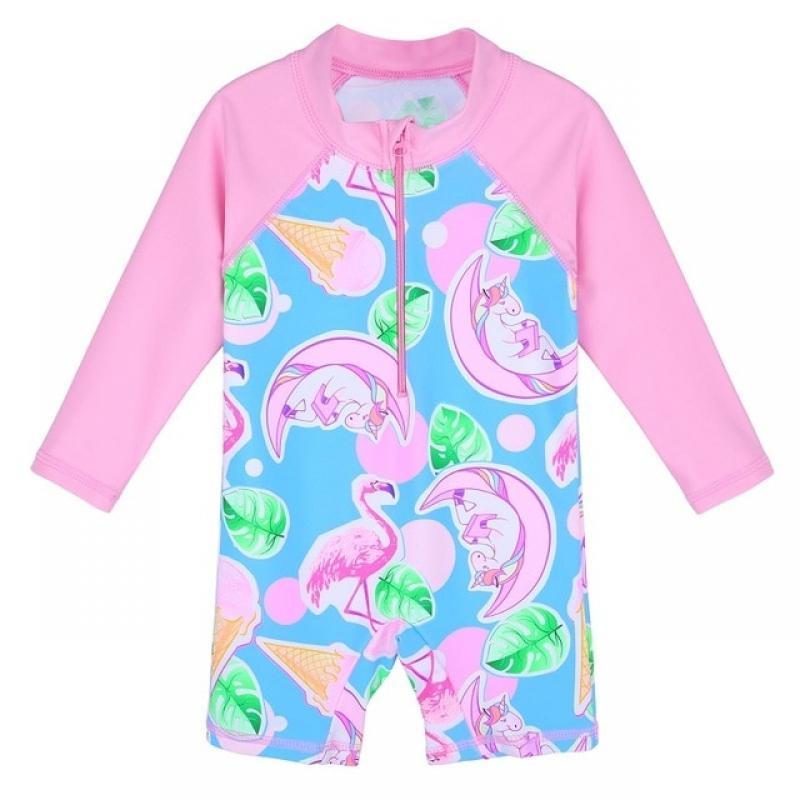 BAOHULU UPF50+ Print Baby Girl Swimsuit Long Sleeve Kids Swimwear One Piece Toddler Infant Bathing Suit for Girls Boys Children