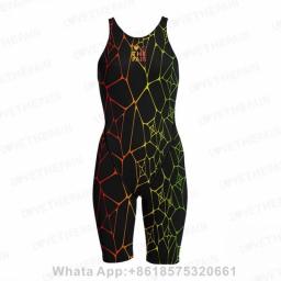 Girl's Quick Drying One Piece Sports Swimsuit Professional Surfing Suits Beach Wear Summer Bathing Suits Knee Length Swimwear