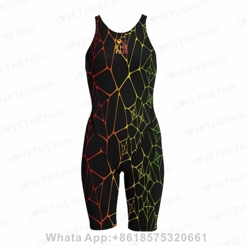 Girl's Quick Drying One Piece Sports Swimsuit Professional Surfing Suits Beach Wear Summer Bathing Suits Knee Length Swimwear