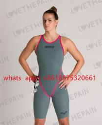 Girl's Open-back One Piece Competition Swimsuit Bodysuit Training Racing Swimmer Tech Suit Triathlon Sports Knee-length Swimwear