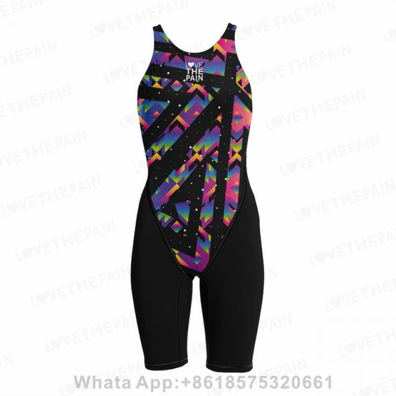 Swimwear Child Professional One Piece Swimsuit Bikini Swimming Bodysuit Competitive One Piece Knee Length Bathing Suits 2023