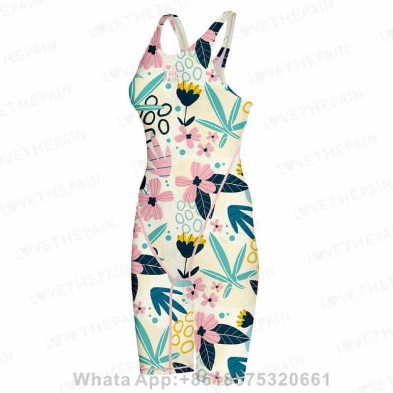 Love The Pain Girl's One Piece Swimwear Racerback Bathing Suits Multifunctional Comfort Knee-length Bodysuit Training Swim Wear