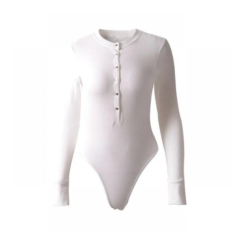 Sexy V Neck Knitted Bodysuit Women White Apricot Long Sleeve Buttons Rompers Jumpsuit 2020 Casual Slim Party Solid Overalls XL