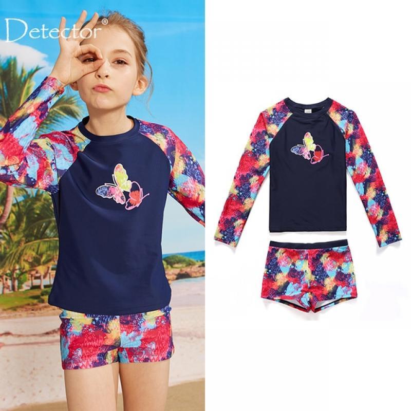 Girls' Long Sleeve 2-Piece Rashguard Swimsuit Bathing Suit UPF 50+ Sun Protection Swimwear Print for Kids 3-14 Years