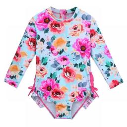 BAOHULU Cute Toddler Baby Girl Swimwear Long Sleeve UPF50+ Infant Bathing Suits Bright Ruffle Swimsuit Kids One Piece Beachwear