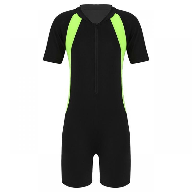 Children's Rash Guard Swimsuit Zippered Shorty Wetsuit One-piece Short Sleeves Swimwear Kids Girls Surfing Swimming Bathing Suit