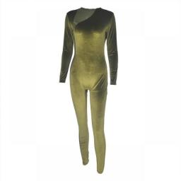 Velvet Bodysuit Mesh Stitching See-through Sexy Skinny Jumpsuit O-neck Zipper Up Long Sleeve One Piece Outfits For Women Clothes