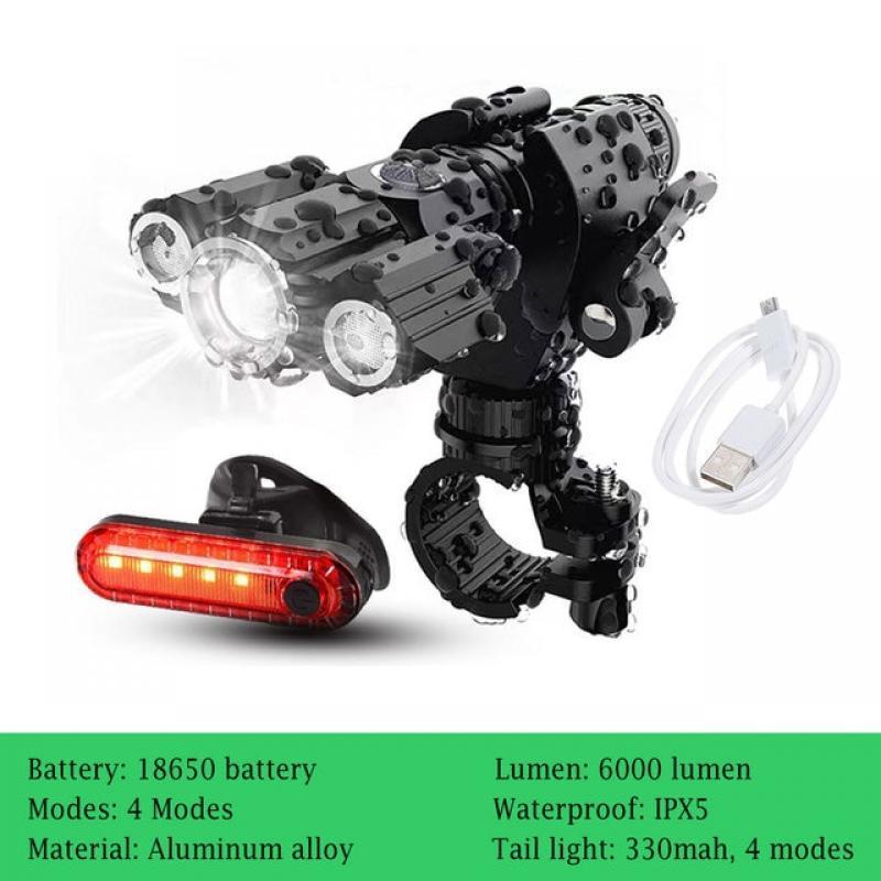 Portable Bicycle Flashlight 6000Lm 18650 USB Bike Front Lights IPX5 Waterproof With Bracket Cycling Light 4 Mode Bike Headlight