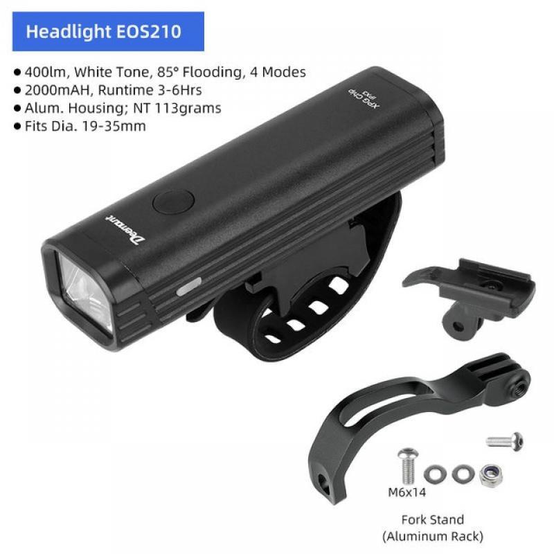 Deemount 2000mAH 400LM Aluminum Headlight Bicycle Front Lighting USB Charge LED Torch Optional Handlebar Fork Stem Helmet Stand