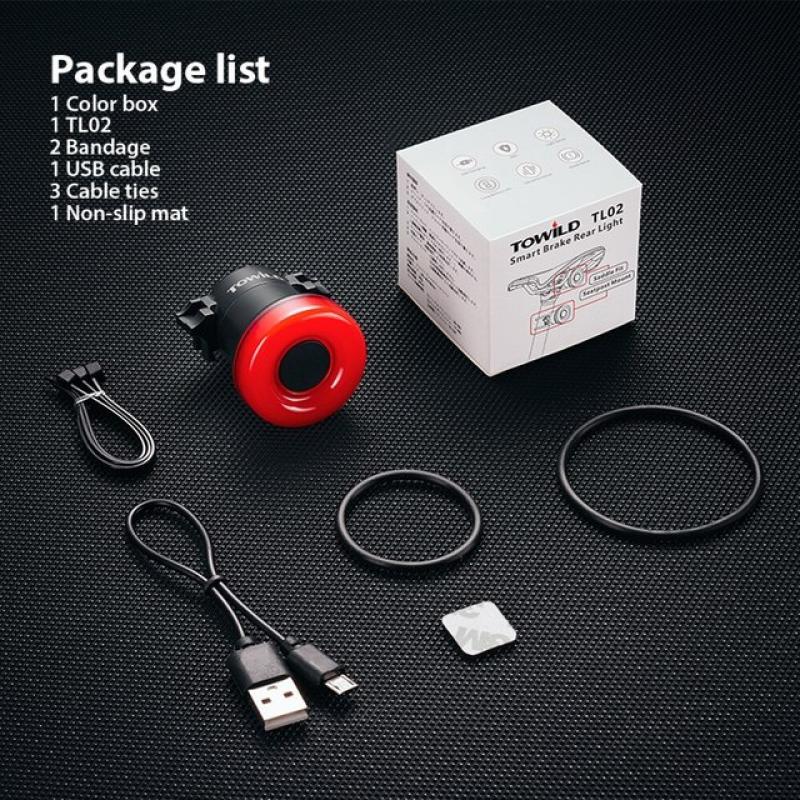 Towild TL02 Smart Bicycle Brake Rear Light Auto Sensing Rainproof LED Cycling USB Rechargeable Road Bike Tail Light