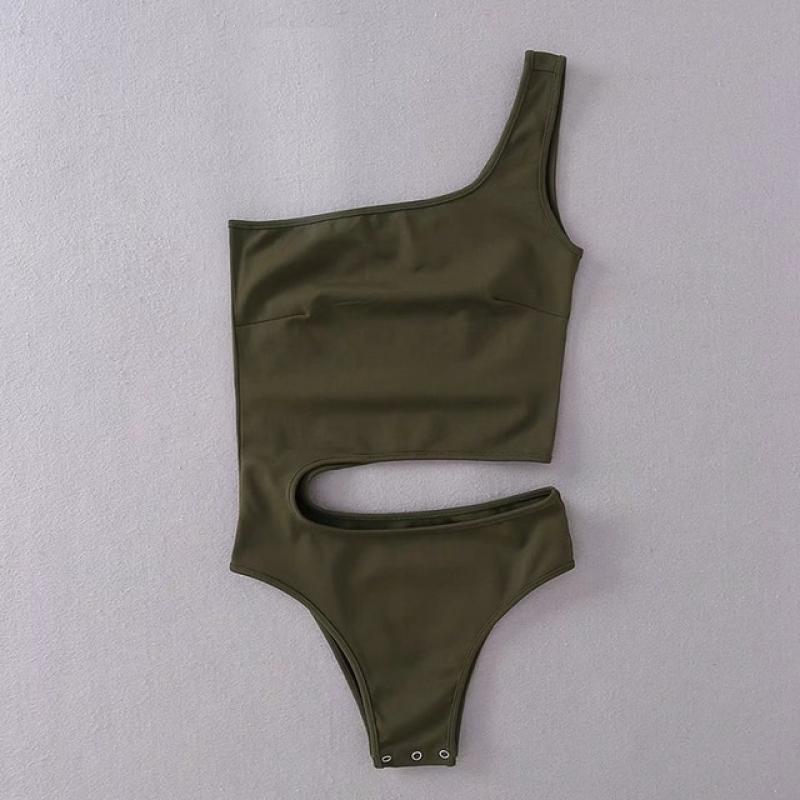 White Outfit One Piece Jumpsuit Women Off One Shoulder Sexy Bodycon Bodysuit Body Suit for Women Green Nude Tops Streetwear