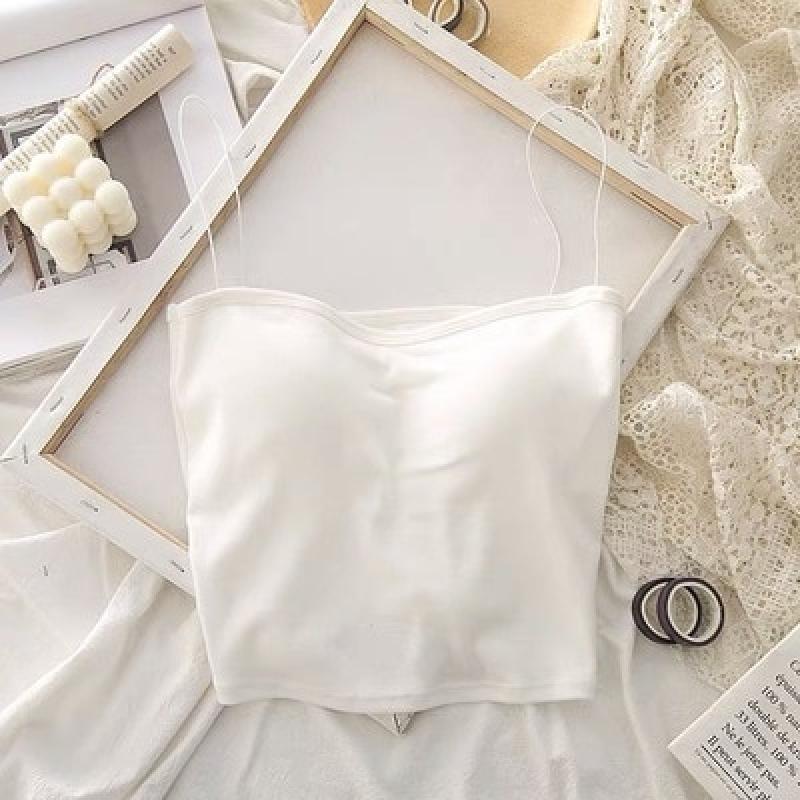 New Women Summer Vest Tops Sleeveless Cotton Bustier with Pads Soft Elastic Wear-resistant Vest Crop Top Seamless Bralette Tees