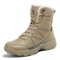 New Warm Men's Military Boots Waterproof Leather Combat Boots Plush Winter Snow Boots Outdoor Army Boots Anti-Slip Desert Boots
