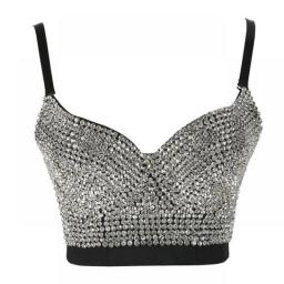 Irene Tinnie Hand-made Pearls Jewel Diamond Bralet Women's Bustier Bra Wedding Party Corset Cropped Top Vest Plus Size