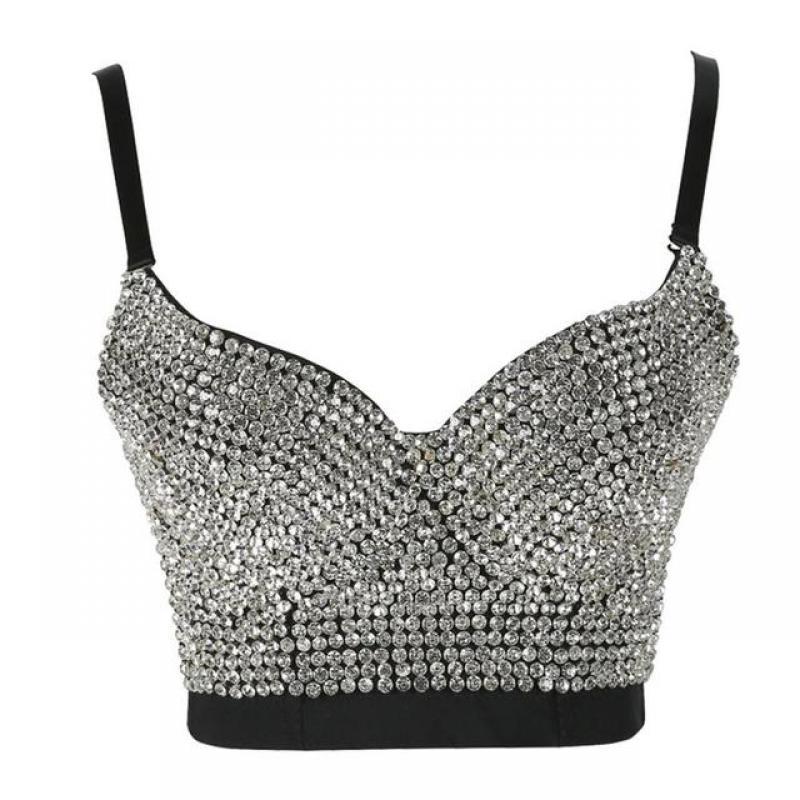 Irene Tinnie Hand-made Pearls Jewel Diamond Bralet Women's Bustier Bra Wedding Party Corset Cropped Top Vest Plus Size